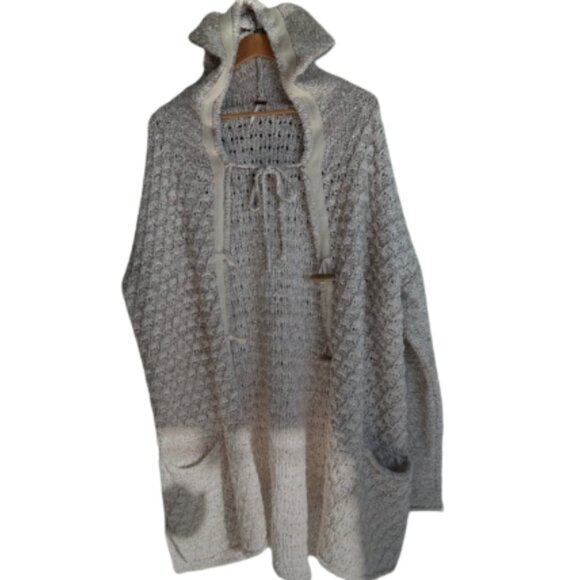 Free People Oversized Cable Knit Chunky Textured Knit Cardigan Oatmeal Sz S - Picture 1 of 10